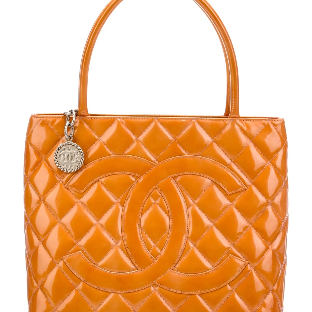 Chanel Orange Patent Leather Medallion Tote